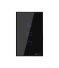 INTERRUPTOR DE PARED SONOFF DE 3 CANALES WIFI + RF NEGRO / 74X38X120MM