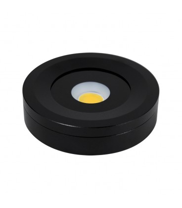 PUNTO LUZ LED PARA MUEBLE 3W 3000K DIMEABLE CARCAZA NEGRA 220V COB ÁNGULO 90° Φ58×14MM IP 67