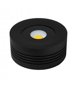 PUNTO LUZ LED PARA MUEBLE 5W COB 3000K DIMEABLE CARCAZA NEGRA 220V ÁNGULO 90° Φ58X25MM. IP 67