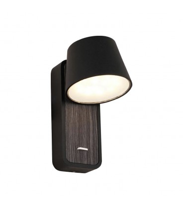 LÁMPARA LECTURA MURO 5W 3000K NEGRA + MADERA OSCURA 85X160MM