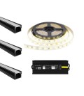 KIT DE CINTA LED STUDIO LÚZ CÁLIDA 24W/M + FUENTE DE PODER + TRES PERFILES