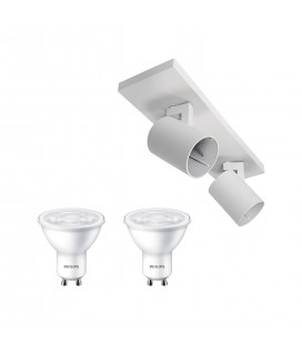 KIT APLIQUÉ CIELO DOBLE BLANCO + 2 AMPOLLETAS GU10 PHILIPS 3.8W 2700K 220V IP20