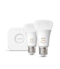 KIT 2 AMPOLLETAS INTELIGENTES E27 PHILIPS HUE 9W LUZ CÁLIDA A LUZ FRÍA + BRIGDE