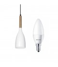 LÁMPARA COLGANTE IDEAL LUX MANHATTAN BLANCA + AMPOLLETA PHILIPS TIPO VELA 5.5W E14