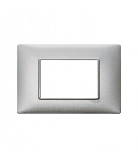 PLACA VIMAR PLANA TECNOPOLÍMERO 3 MÓDULOS PLATA METALIZADA (14653.71) / 120X80MM